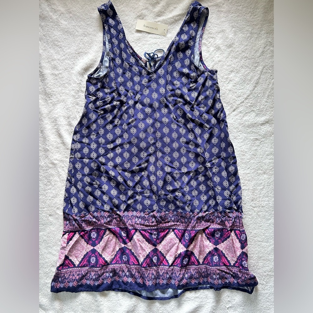 Blue Rain Sleeveless Floral Paisley Lightweight Mini Dress with Cutout Back XS